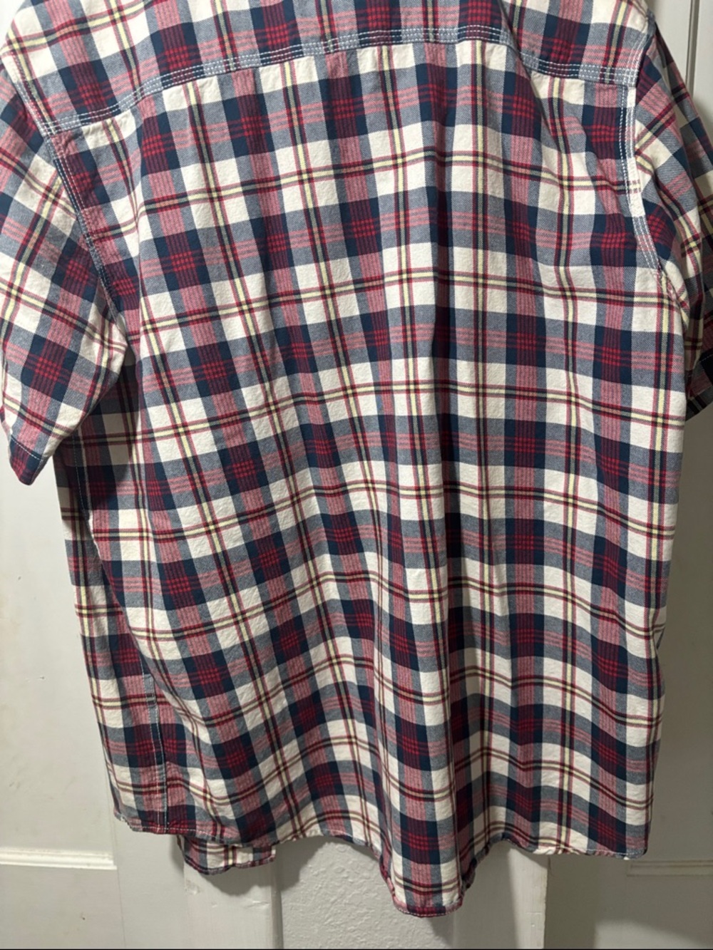 LRG Men's Short Sleeve Plaid Button-Down Shirt - Navy/Red/White